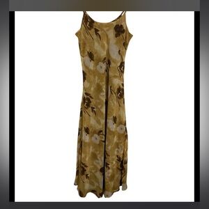 Y2kUnique Vintage Tan and Brown Floral Maxi Dress reversible dress one of kind.